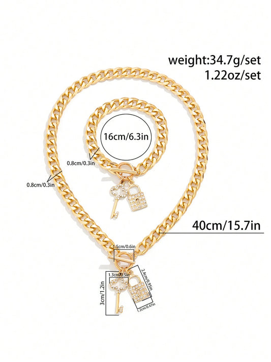 2 Pcs Love & Lock Necklace & Bracelet