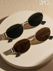 2Pc Oval Metal frame sunglasses