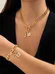 2 Pcs Love & Lock Necklace & Bracelet