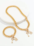 2 Pcs Love & Lock Necklace & Bracelet