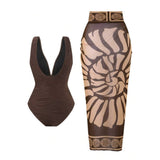 Solid Jackquard Swimsuit with Cover