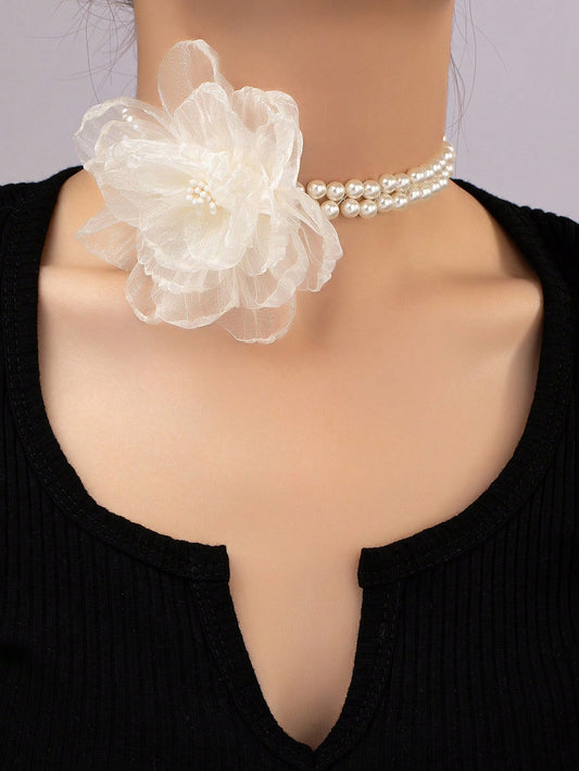 Beaded Faux Floral Choker